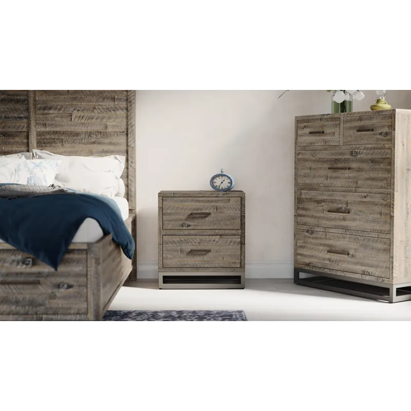 East Hampton Modern Coastal 25\" Distressed Solid Wood Nightstand With USB Charging
