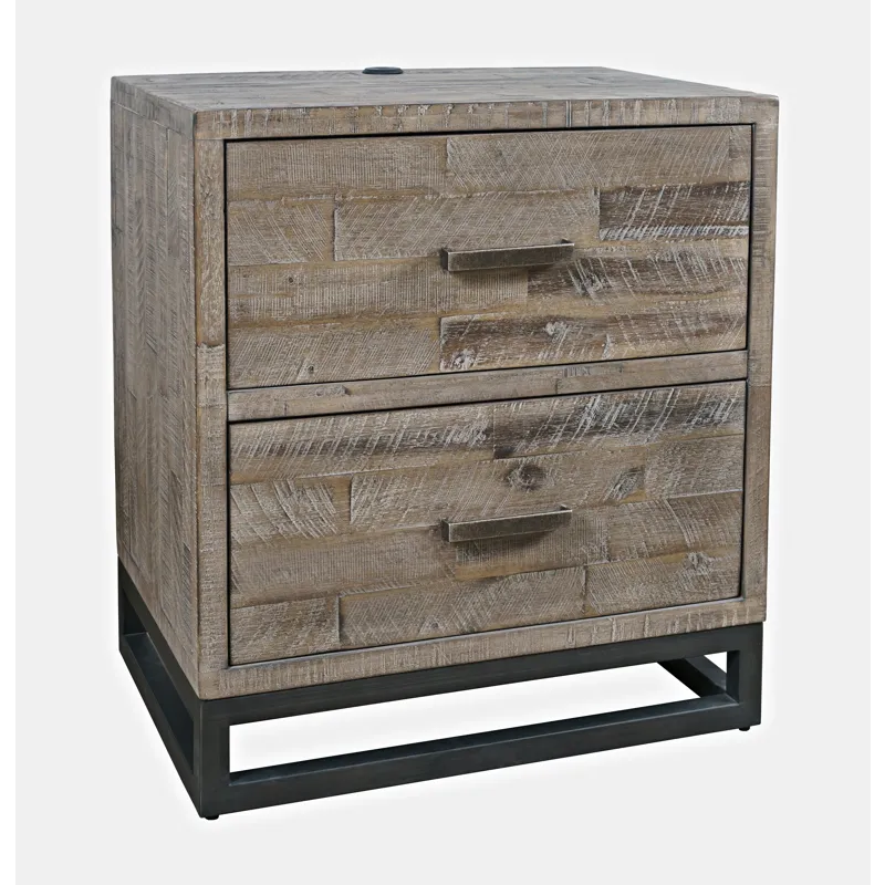 East Hampton Modern Coastal 25\" Distressed Solid Wood Nightstand With USB Charging