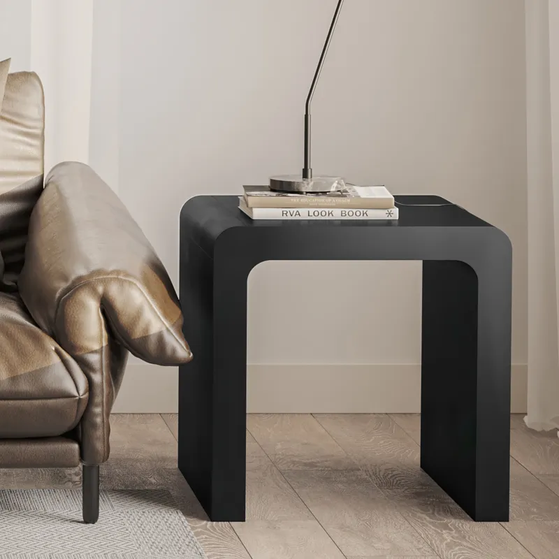 Brooklyn Mid-Century Modern Solid Wood Square Waterfall Curved End Table