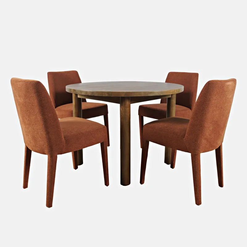 Bodhi 42\" Modern Round Solid Wood Five Piece Upholstered Dining Set