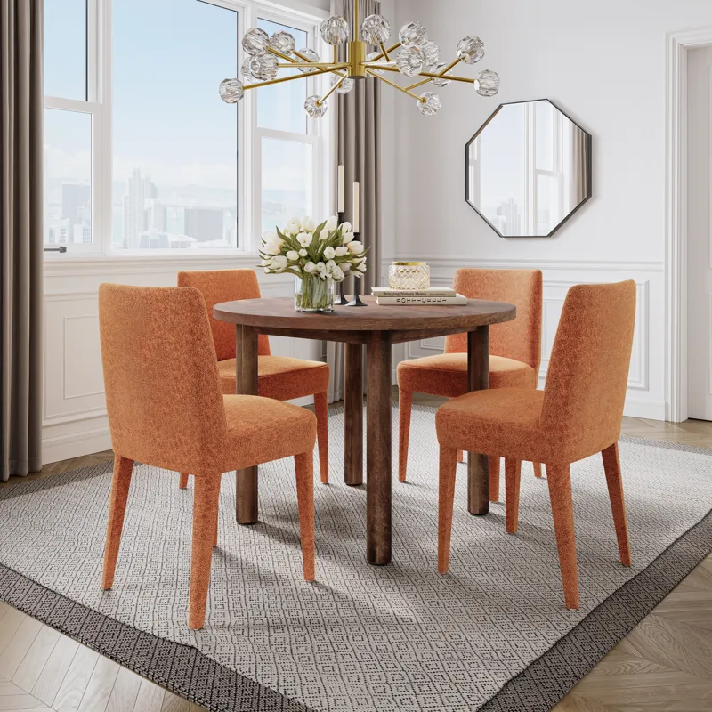 Bodhi 42\" Modern Round Solid Wood Five Piece Upholstered Dining Set