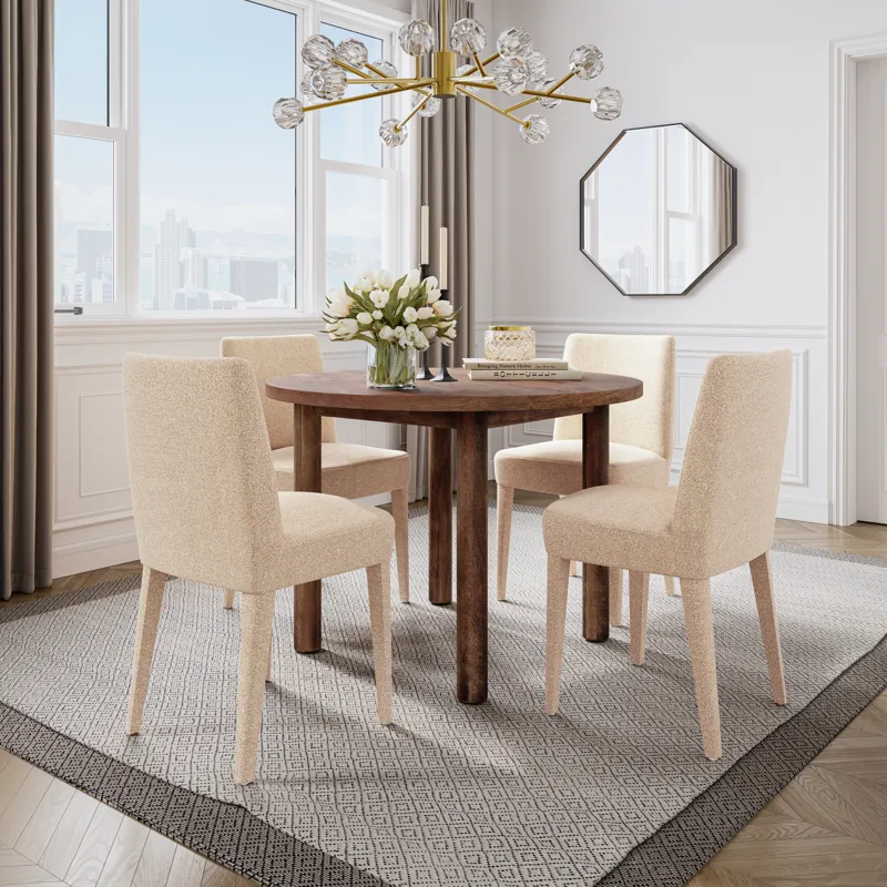 Bodhi 42\" Modern Round Solid Wood Five Piece Upholstered Dining Set