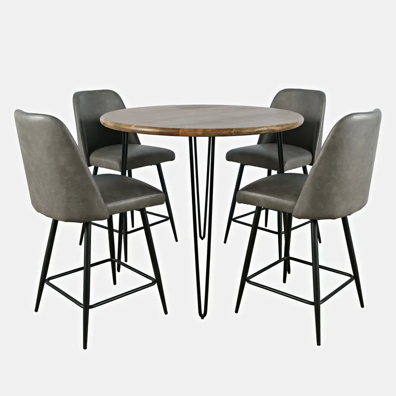Brennan Five Piece Round Modern Solid Wood Counter Height Dining Set With Upholstered Barstools