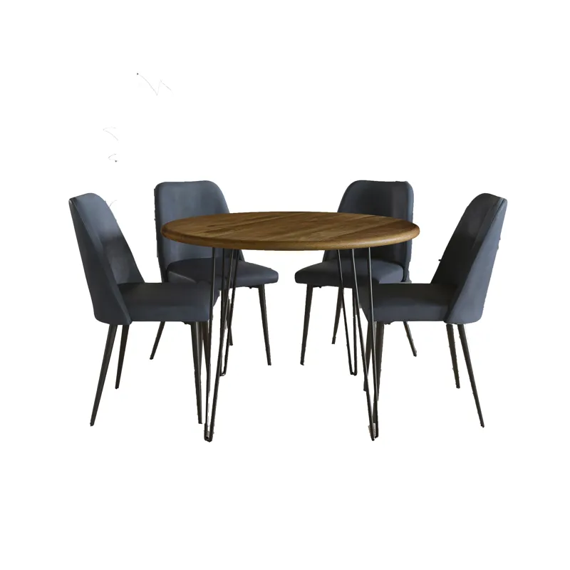 Brennan Five Piece 42\" Round Mid-Century Modern Dining Set With Faux Leather Chairs