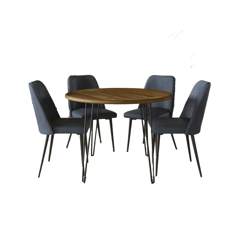 Brennan Five Piece 42\" Round Mid-Century Modern Dining Set With Faux Leather Chairs
