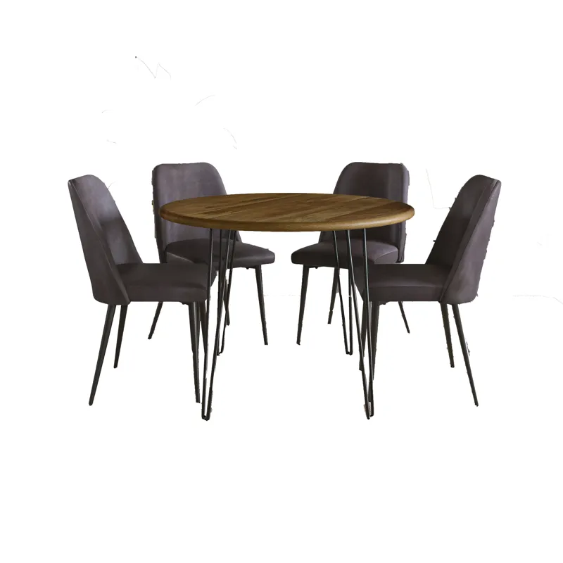 Brennan Five Piece 42\" Round Mid-Century Modern Dining Set With Faux Leather Chairs