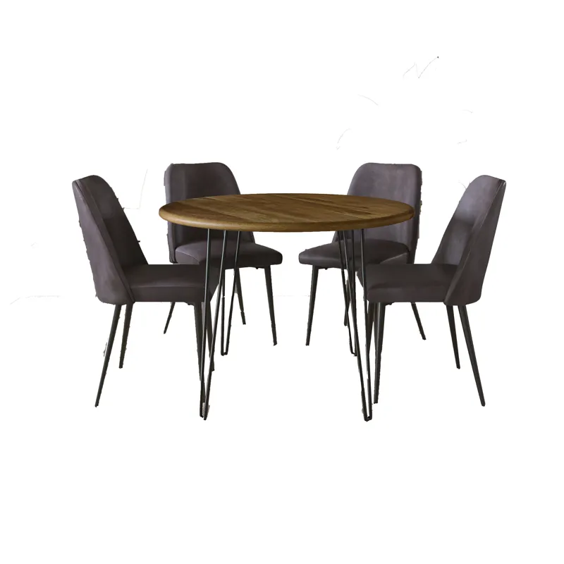 Brennan Five Piece 42\" Round Mid-Century Modern Dining Set With Faux Leather Chairs