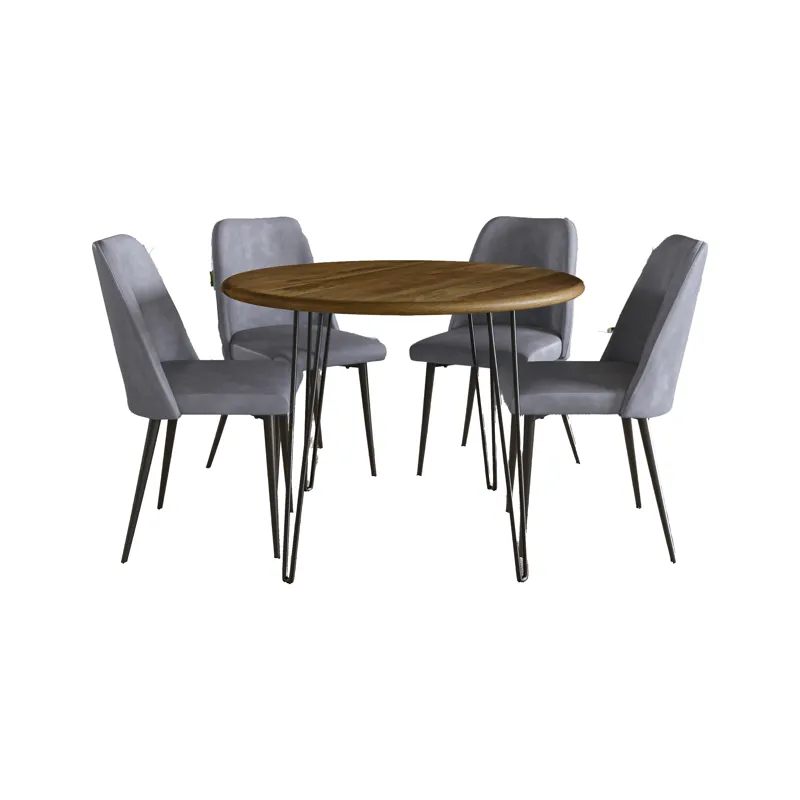 Brennan Five Piece 42\" Round Mid-Century Modern Dining Set With Faux Leather Chairs