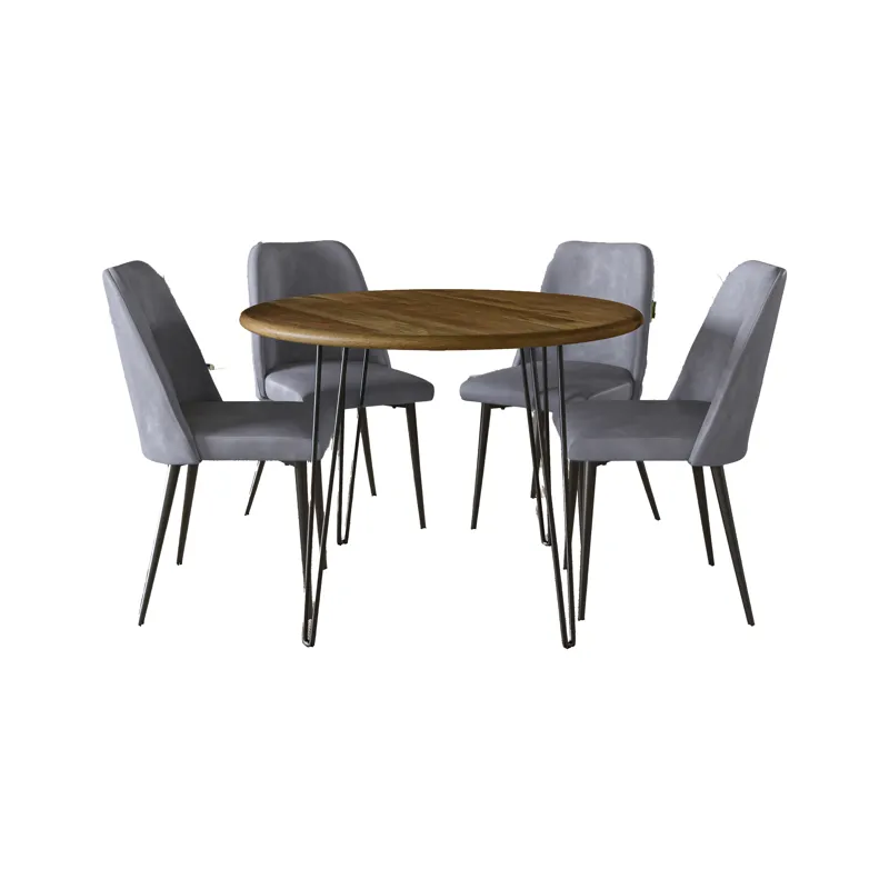 Brennan Five Piece 42\" Round Mid-Century Modern Dining Set With Faux Leather Chairs
