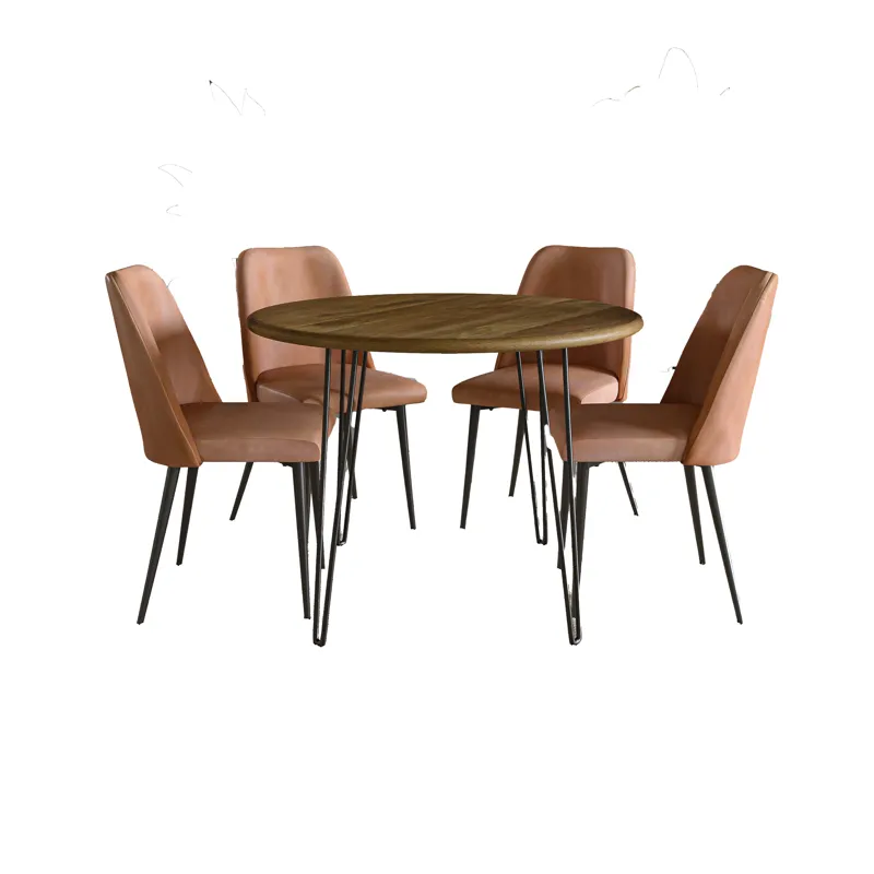 Brennan Five Piece 42\" Round Mid-Century Modern Dining Set With Faux Leather Chairs