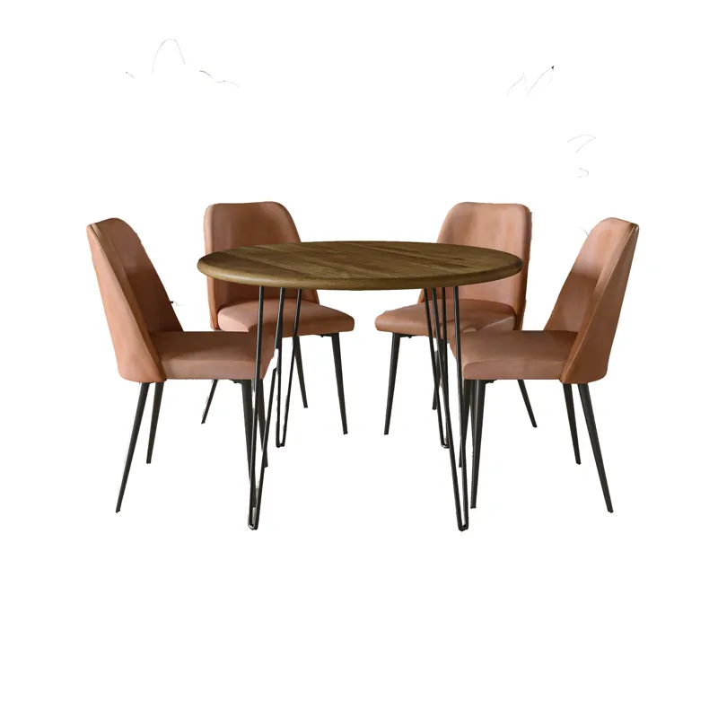 Brennan Five Piece 42\" Round Mid-Century Modern Dining Set With Faux Leather Chairs