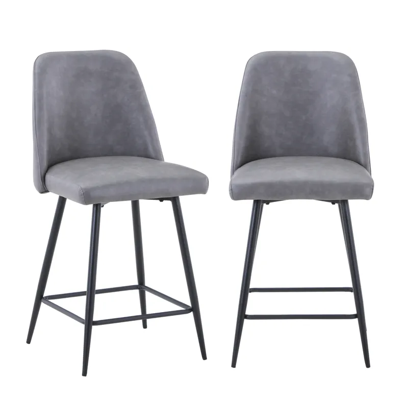 Maddox Mid-Century Modern Faux Leather Upholstered Counter Height Barstool(Set Of 2)