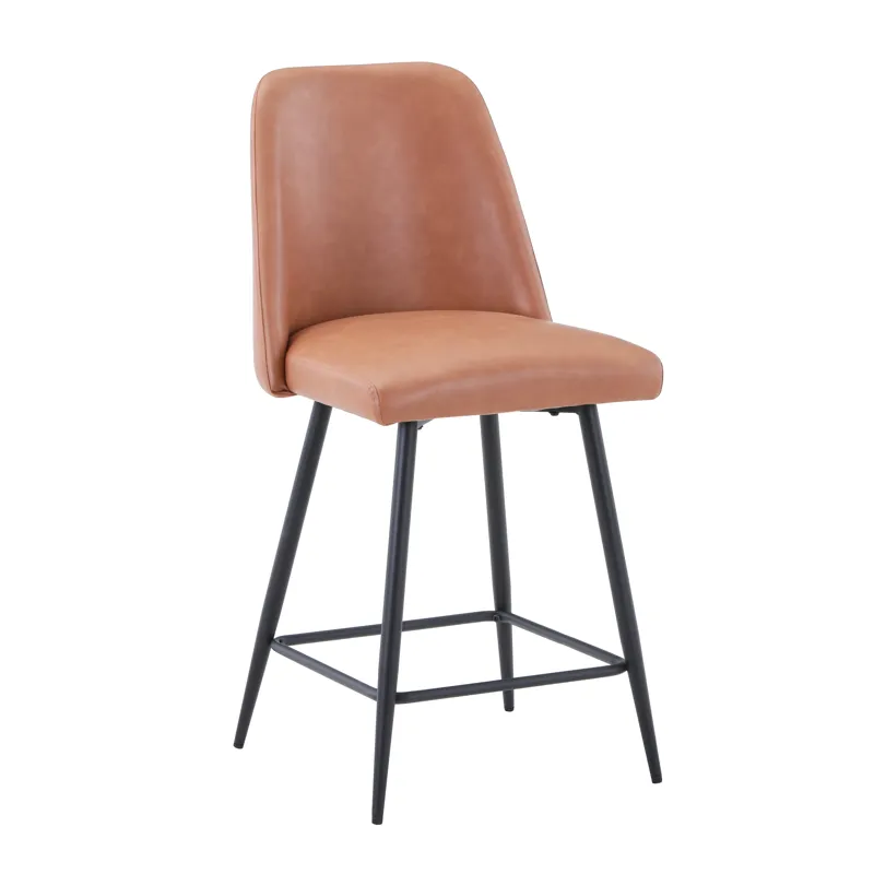 Maddox Mid-Century Modern Faux Leather Upholstered Counter Height Barstool(Set Of 2)