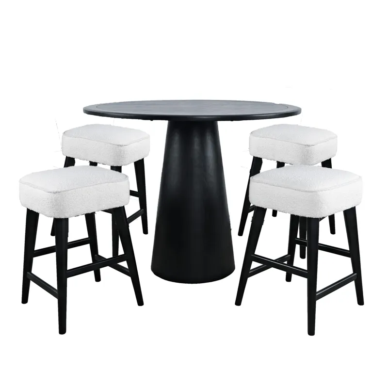 Nash Mid-Century Modern Five Piece Counter Height Dining Set With Upholstered Backless Stools