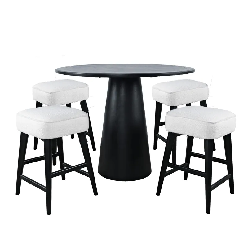 Nash Mid-Century Modern Five Piece Counter Height Dining Set With Upholstered Backless Stools