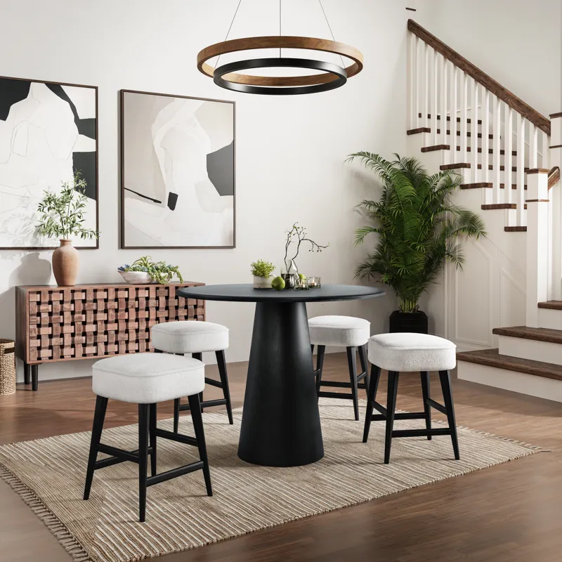 Nash Mid-Century Modern Five Piece Counter Height Dining Set With Upholstered Backless Stools