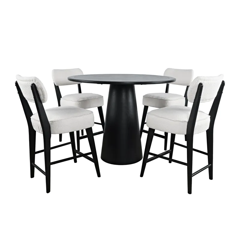 Nash Mid-Century Modern Five Piece Counter Height Dining Set With Upholstered Barstools