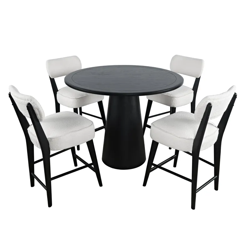 Nash Mid-Century Modern Five Piece Counter Height Dining Set With Upholstered Barstools