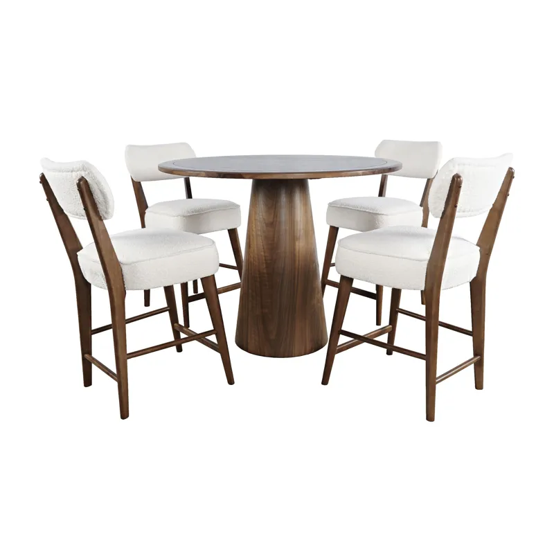Nash Mid-Century Modern Five Piece Counter Height Dining Set With Upholstered Barstools