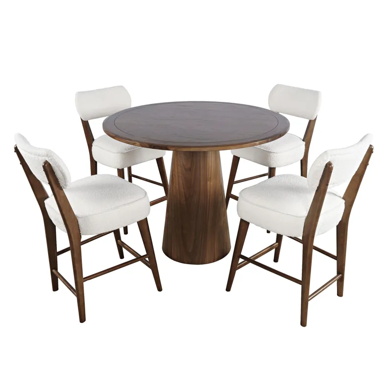 Nash Mid-Century Modern Five Piece Counter Height Dining Set With Upholstered Barstools