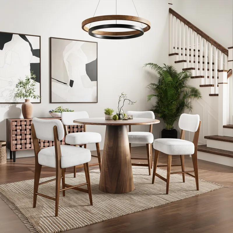 Nash Mid-Century Modern Five Piece Counter Height Dining Set With Upholstered Barstools