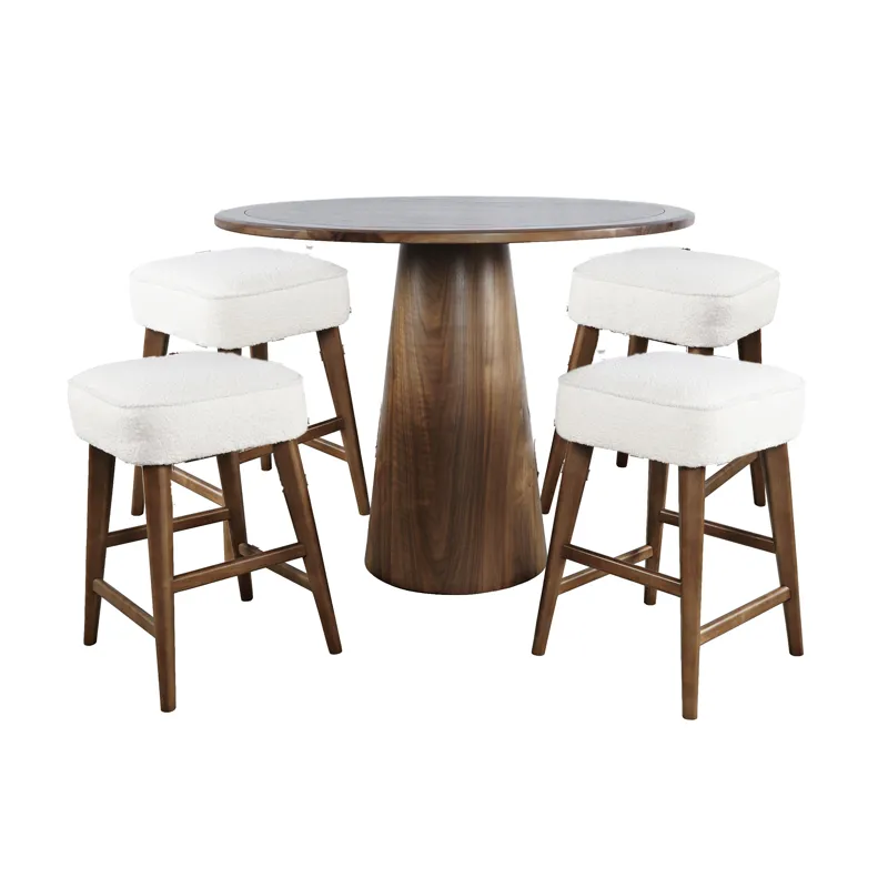 Nash Mid-Century Modern Five Piece Counter Height Dining Set With Upholstered Backless Stools