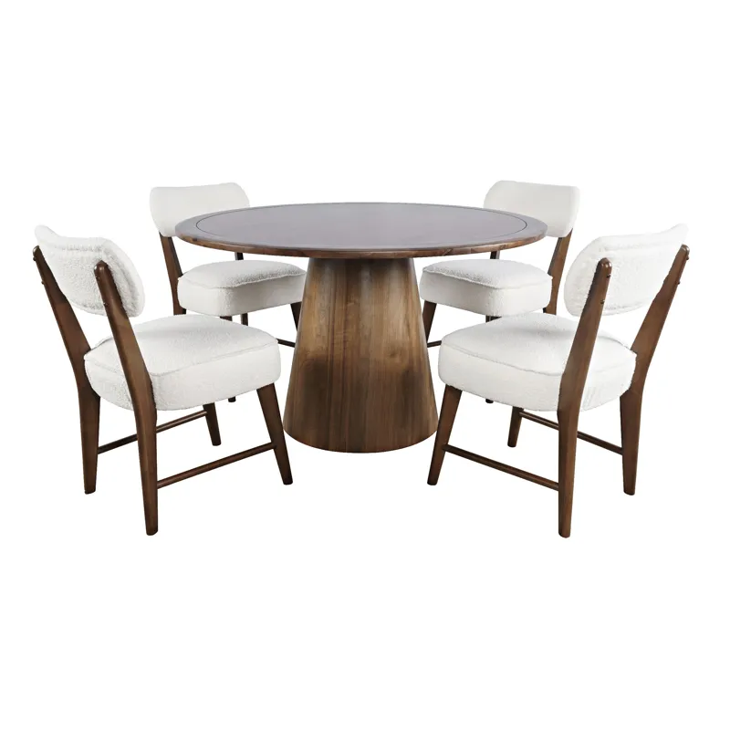 Nash Mid-Century Modern Five Piece Pedestal Dining Set With Upholstered Chairs
