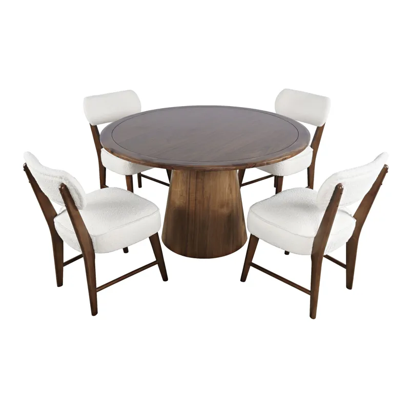 Nash Mid-Century Modern Five Piece Pedestal Dining Set With Upholstered Chairs