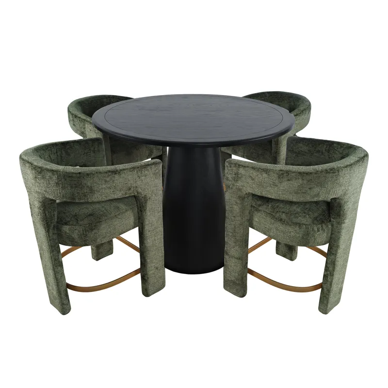 Gwen Luxury Mid-Century Modern Five Piece Counter Height Dining Set With Upholstered Barstools