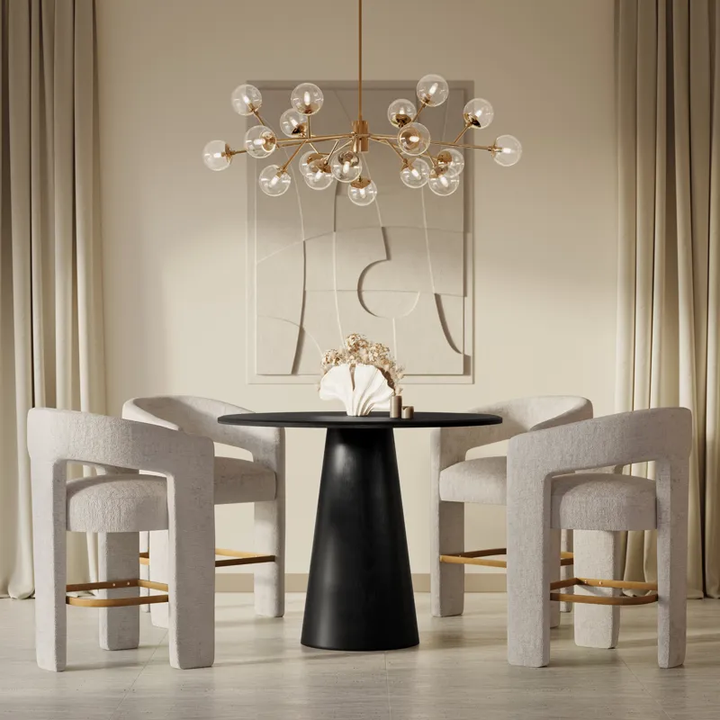 Gwen Luxury Mid-Century Modern Five Piece Counter Height Dining Set With Upholstered Barstools