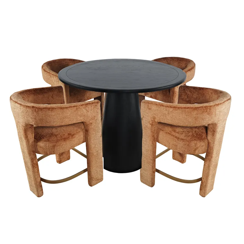 Gwen Luxury Mid-Century Modern Five Piece Counter Height Dining Set With Upholstered Barstools