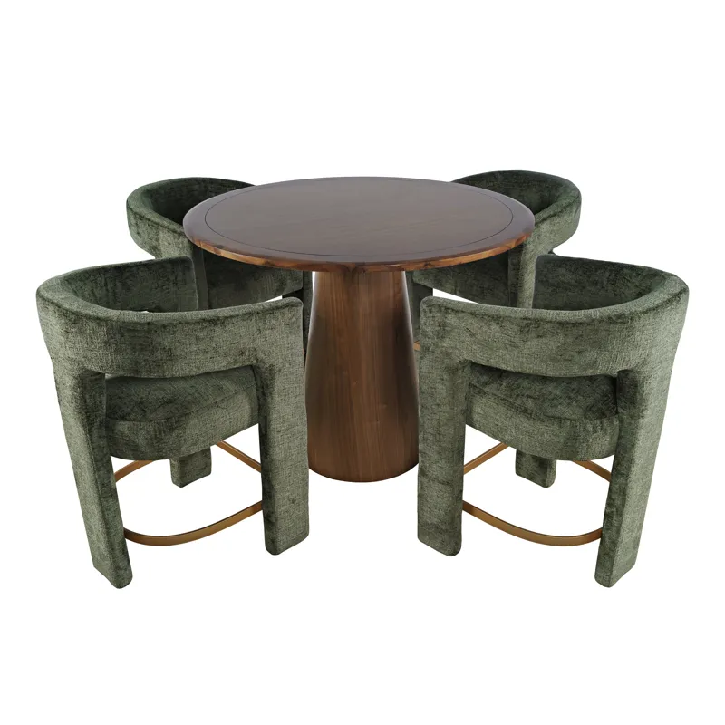 Gwen Luxury Mid-Century Modern Five Piece Counter Height Dining Set With Upholstered Barstools