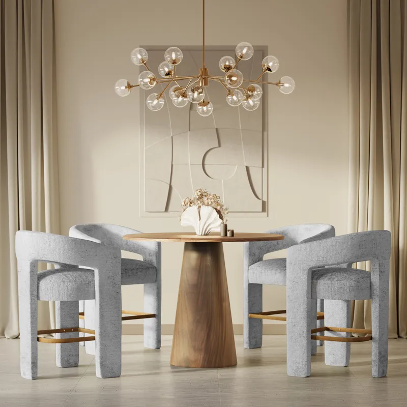 Gwen Luxury Mid-Century Modern Five Piece Counter Height Dining Set With Upholstered Barstools