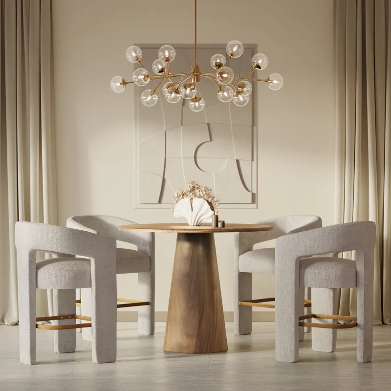 Gwen Luxury Mid-Century Modern Five Piece Counter Height Dining Set With Upholstered Barstools