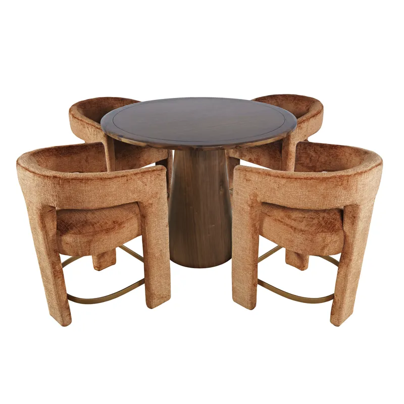 Gwen Luxury Mid-Century Modern Five Piece Counter Height Dining Set With Upholstered Barstools