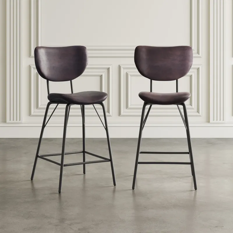 Owen Contemporary Modern Faux Leather Split-Back Upholstered Counter Height Barstool(Set Of 2)