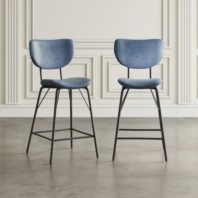 Owen Contemporary Modern Faux Leather Split-Back Upholstered Counter Height Barstool(Set Of 2)
