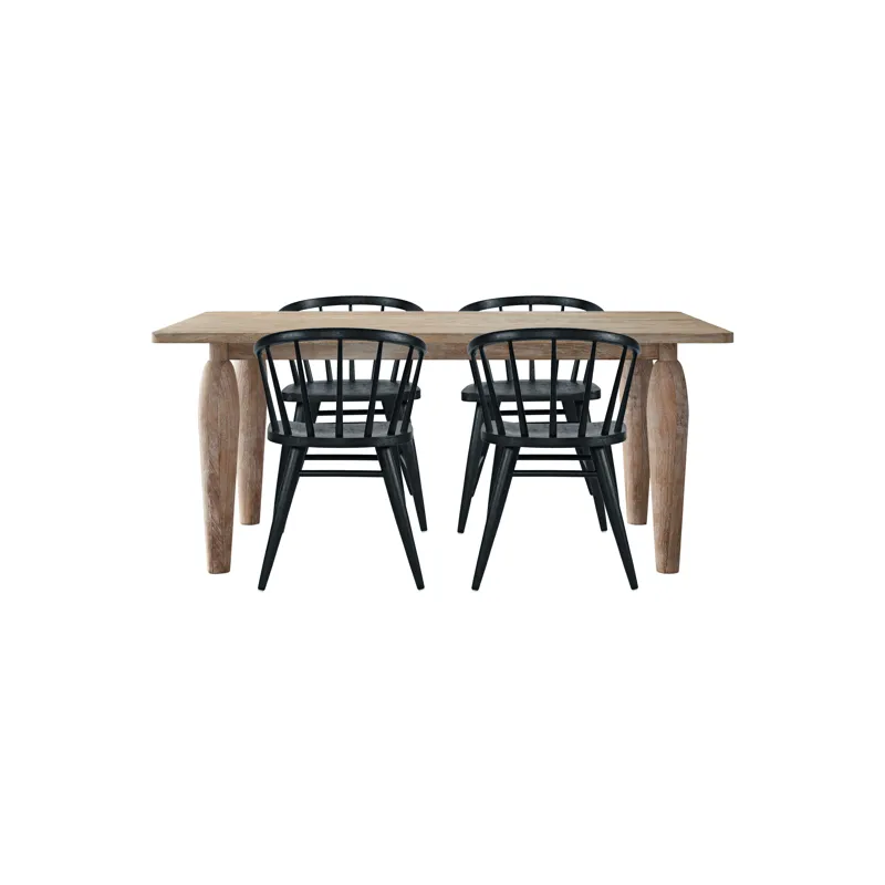 Spader Coastal Modern 5-Piece Dining Set With Solid Wood Table And Spindle Back Chairs