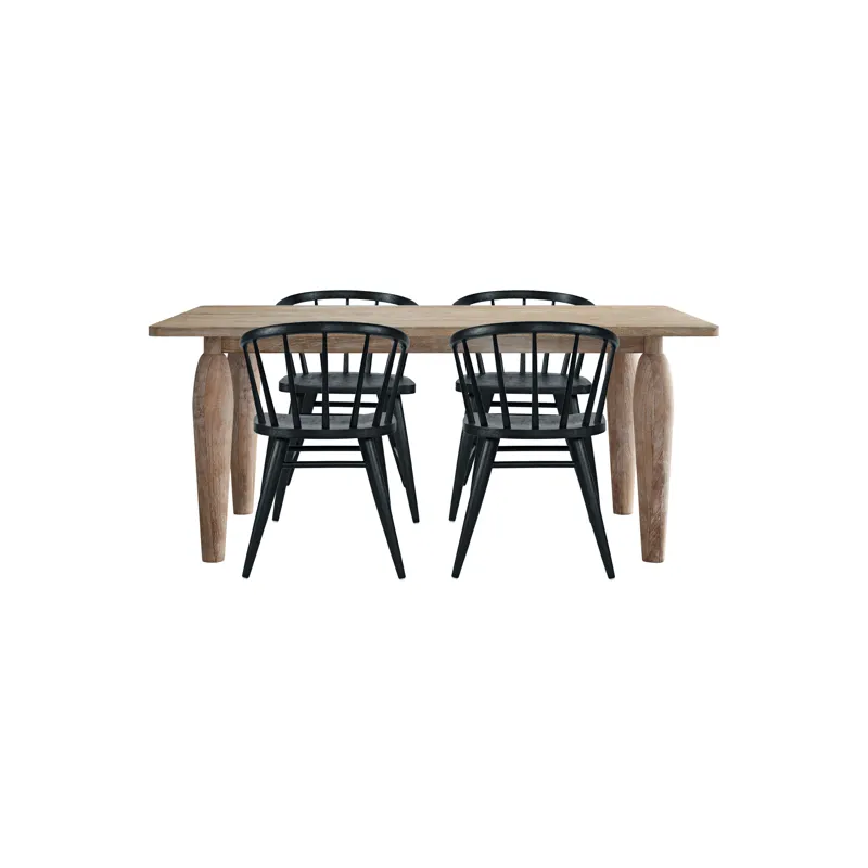 Spader Coastal Modern 5-Piece Dining Set With Solid Wood Table And Spindle Back Chairs