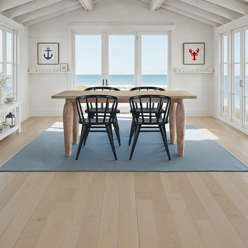 Spader Coastal Modern 5-Piece Dining Set With Solid Wood Table And Spindle Back Chairs