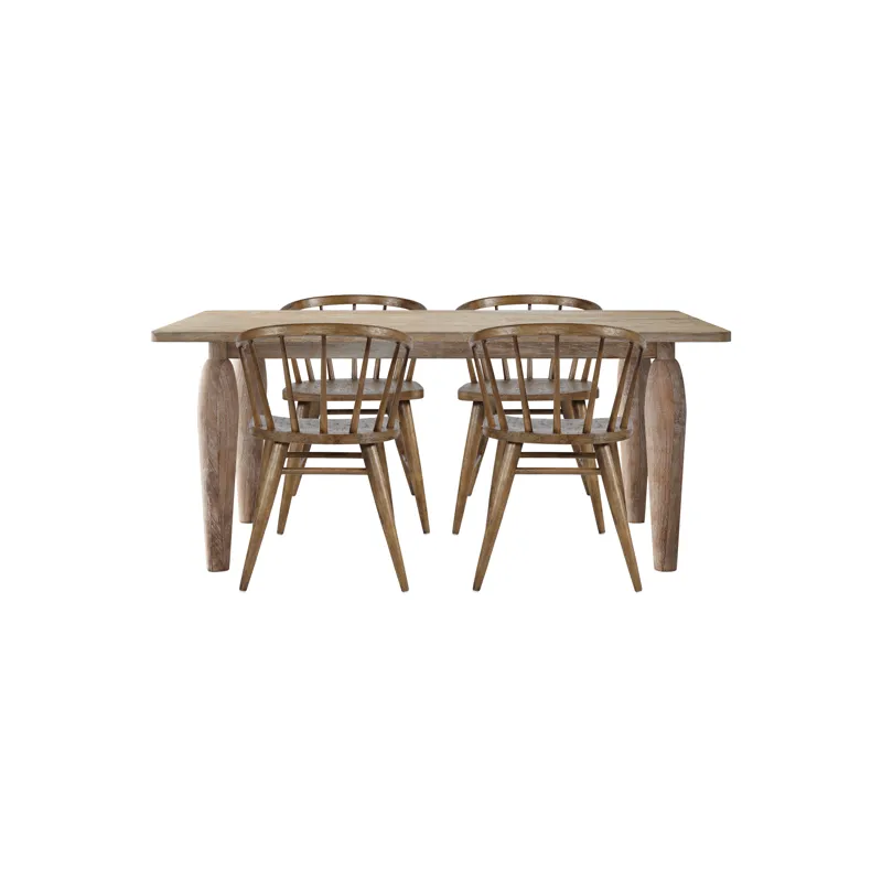 Spader Coastal Modern 5-Piece Dining Set With Solid Wood Table And Spindle Back Chairs