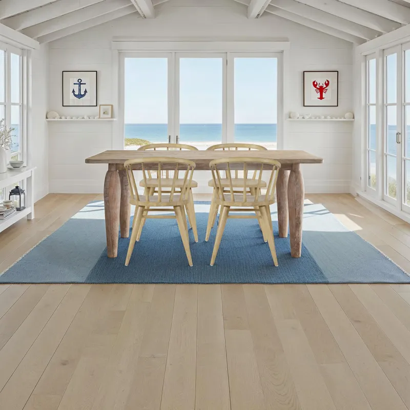 Spader Coastal Modern 5-Piece Dining Set With Solid Wood Table And Spindle Back Chairs