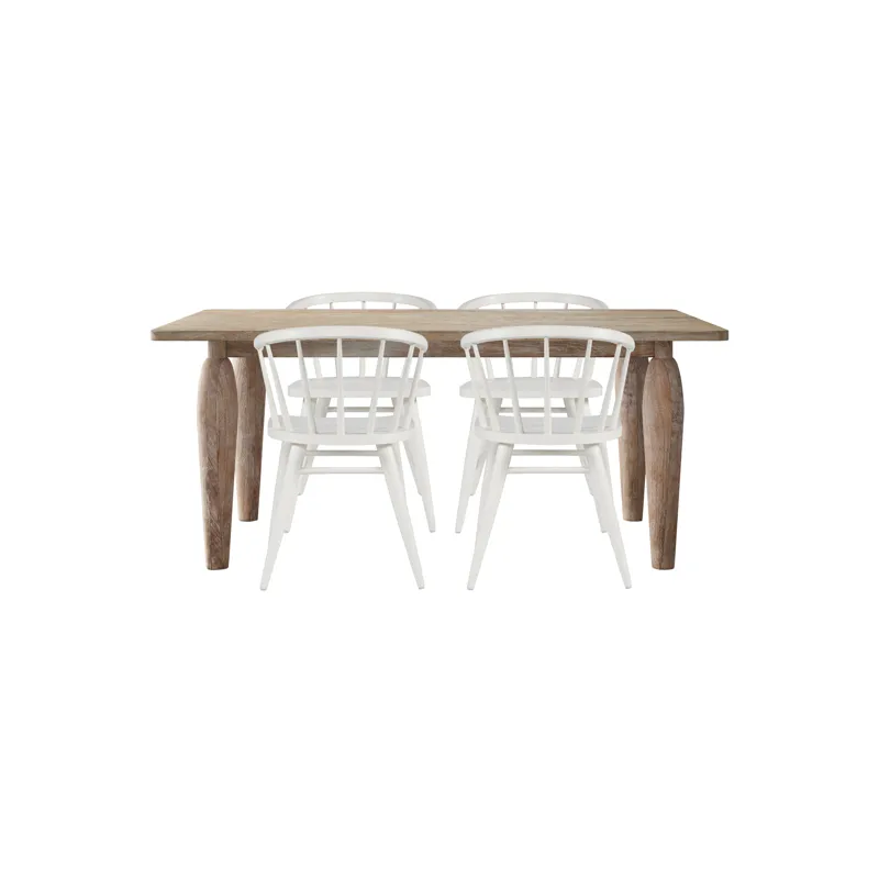 Spader Coastal Modern 5-Piece Dining Set With Solid Wood Table And Spindle Back Chairs