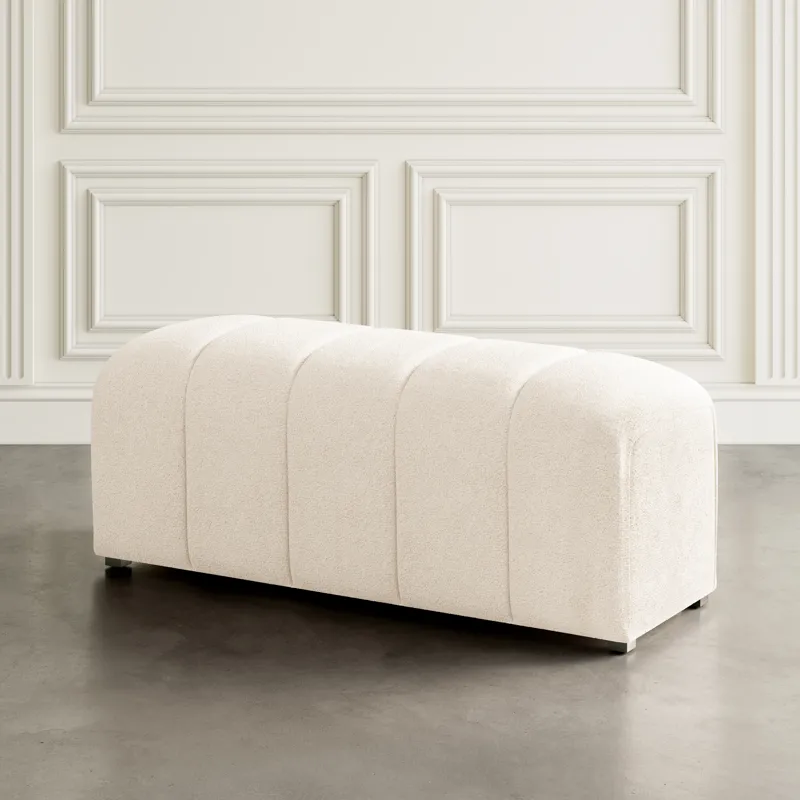 Tess Contemporary Modern Ivory Boucle Upholstered Plush Bench