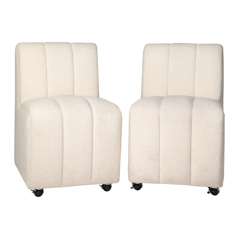 Tess Contemporary Modern Ivory Boucle Upholstered Dining Chair With Wheels(Set Of 2)