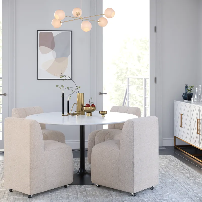 Tess Contemporary Modern Ivory Boucle Upholstered Dining Chair With Wheels(Set Of 2)