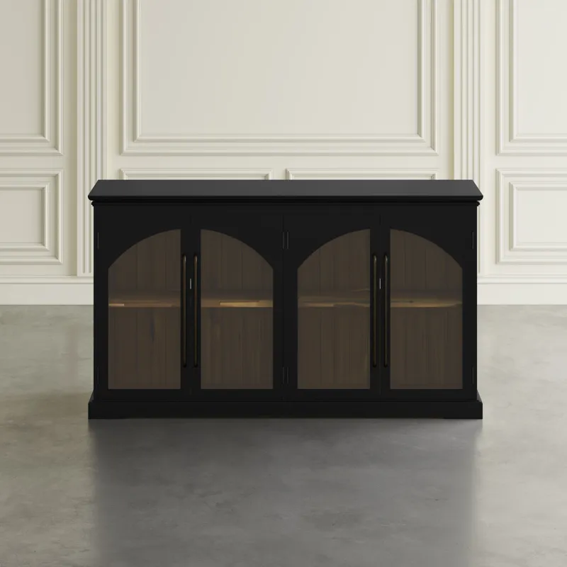 Archdale 65\" Gothic Arch Transitional Sideboard Storage Cabinet With Glass Doors
