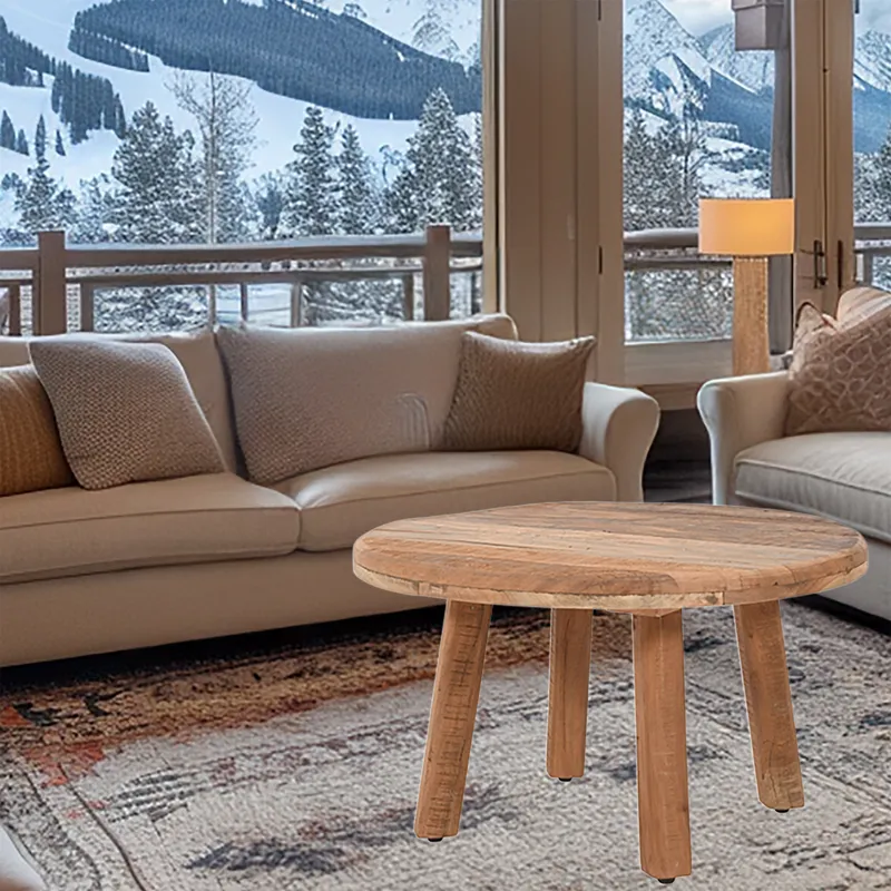 Reclamation 24\" Round Rustic Reclaimed Solid Wood Coffee Table