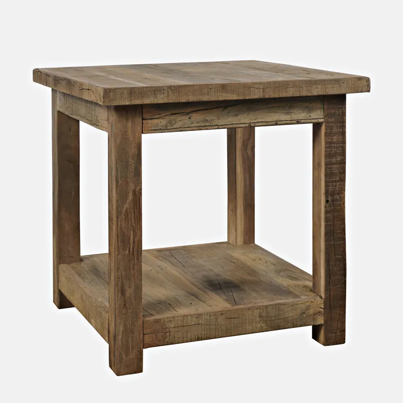 Reclamation Rustic Reclaimed Solid Wood Square End Table With Storage Shelf