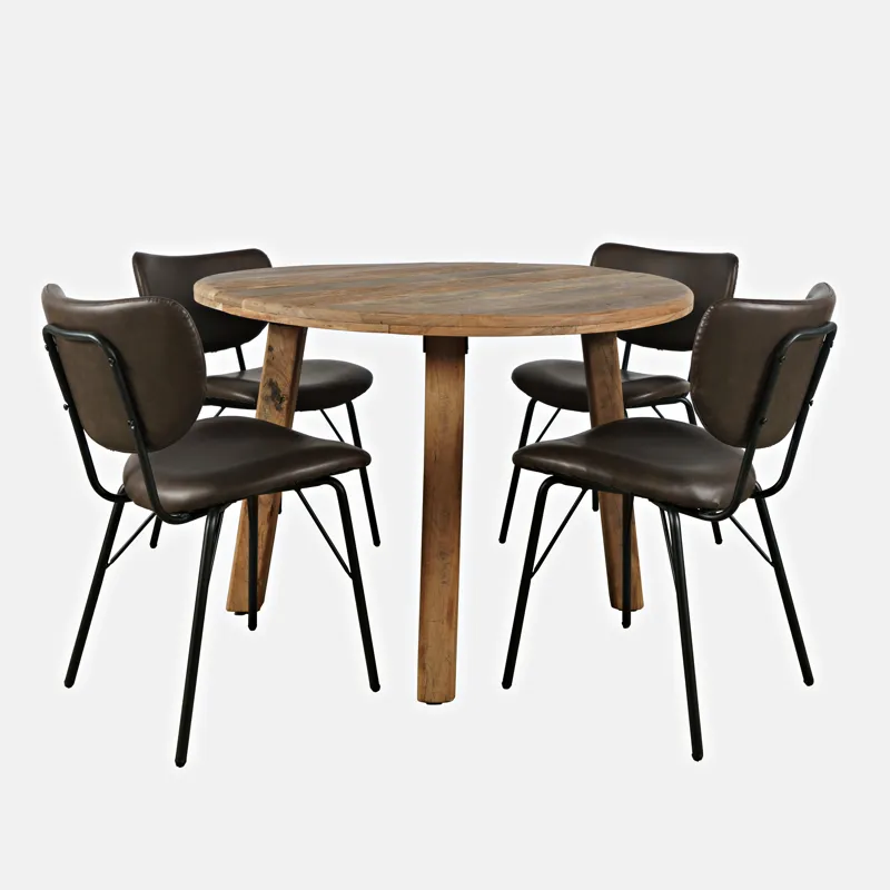 Reclamation Five Piece Round Rustic Reclaimed Solid Wood Round Dining Set With Upholstered Chairs